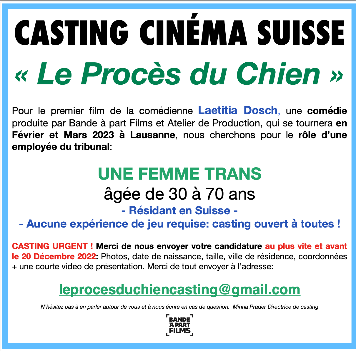 Casting Cinéma Suisse